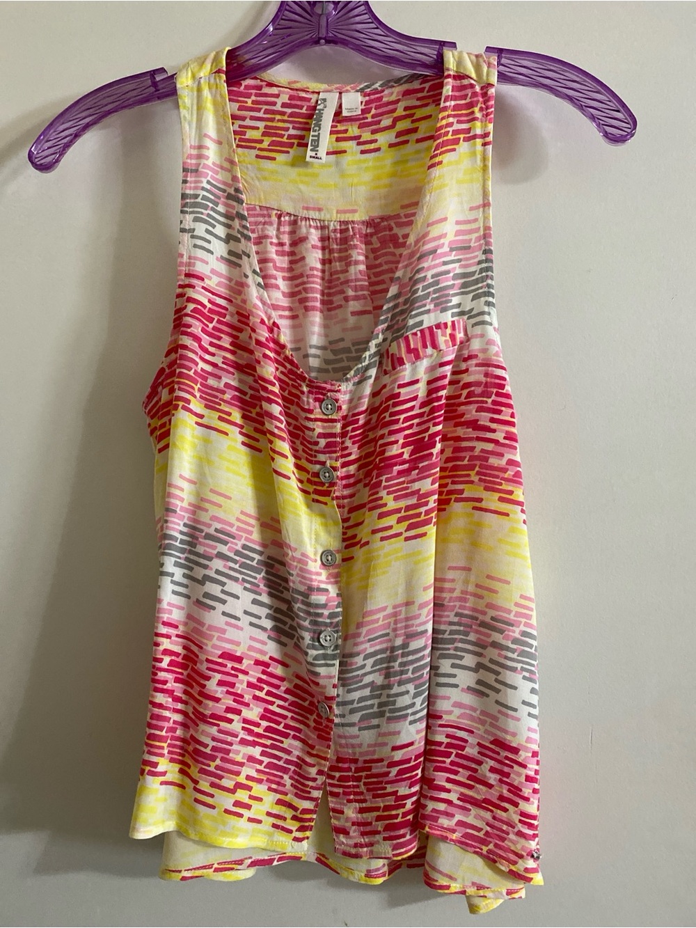 HangTen Pink Yellow Gray Button-Front Tank